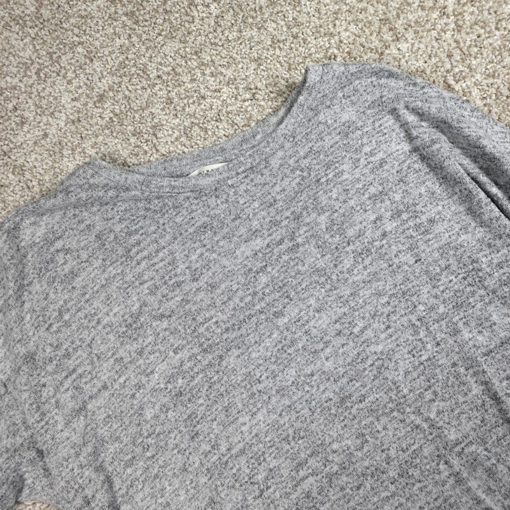 Lucky Brand Gray Cloud Jersey Puff Sleeve Sweatshirt Medium Heathered Crew Neck